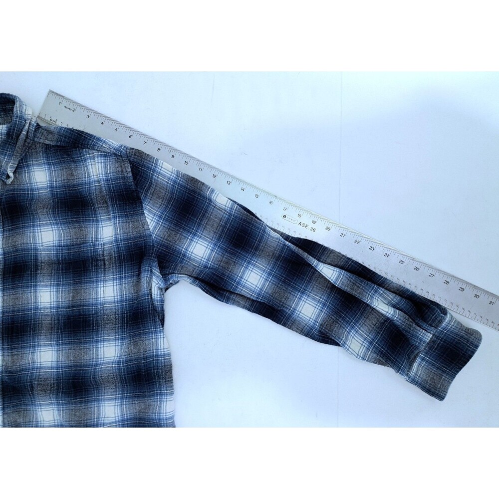 Croft Barrow Men's XL Flannel Plaid Button Up Shirt White Blue Tartan 90s Grunge - Picture 8 of 8